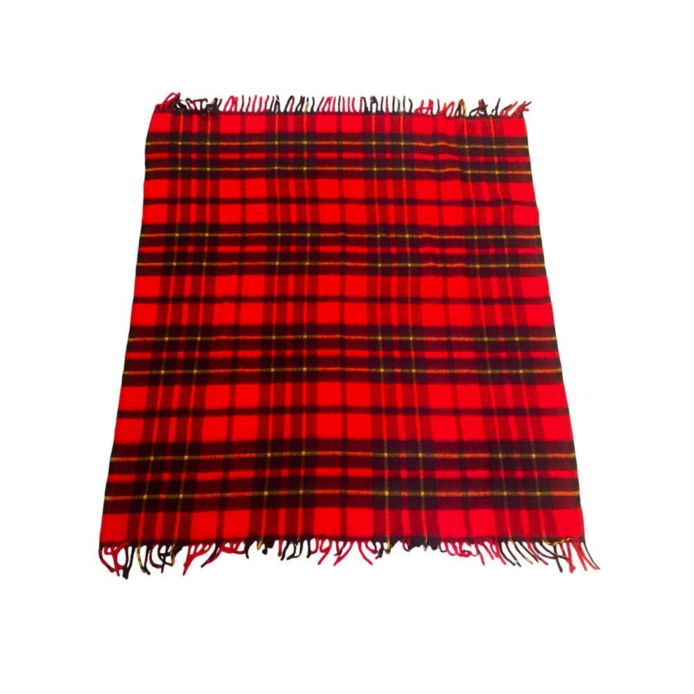 Vintage Faribault Red Plaid Throw Blanket Fringe Cabincore Lodge 51x62 USA